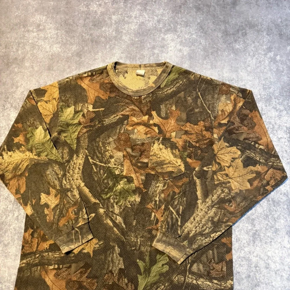 Vintage Advantage Timber Camo Mesh Long Sleeve Pocket T-Shirt Mens XL Made USA - Picture 6 of 6